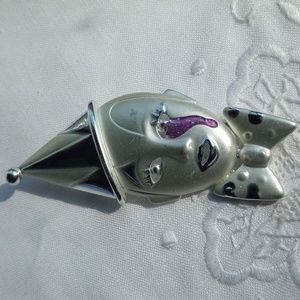 Matt and shiny Silver Clown with Purple Tears Brooch